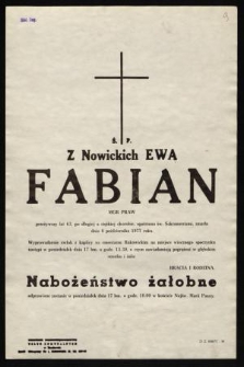 Ś.p. Z Nowickich Ewa Fabian mgr praw [...] zmarła dnia 8 października 1977 roku [...]