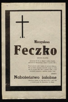 Ś.p. Mieczysława Feczko artystka malarz [...] zmarła 19 stycznia 1987 r. [...]