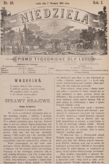 Niedziela : pismo tygodniowe dla ludu. R.1, 1884, nr 36