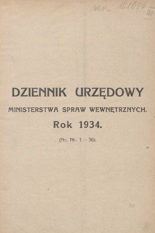 Dziennik Urzędowy Ministerstwa Spraw Wewnętrznych. 1934, skorowidz alfabetyczny