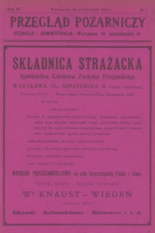 Przegląd Pożarniczy : dwutygodnik, poświęcony sprawom Straży Ogn., ubezpieczeń od ognia i budownictwa ogniotrwałego. R.9, 1923, № 1