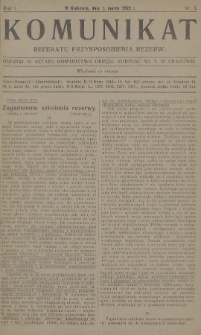 Komunikat Referatu Przysposobienia Rezerw. 1922, nr 3