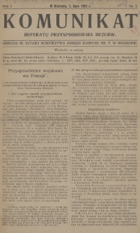 Komunikat Referatu Przysposobienia Rezerw. 1922, nr 7