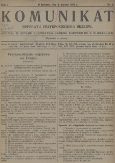 Komunikat Referatu Przysposobienia Rezerw. 1922, nr 8