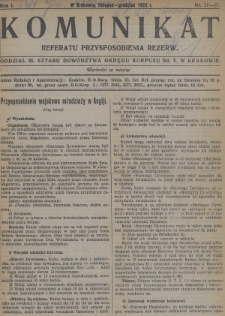 Komunikat Referatu Przysposobienia Rezerw. 1922, nr 11-12