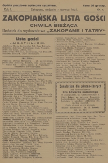 Zakopiańska Lista Gości i Chwila Bieżąca : dodatek do wydawnictwa „Zakopane i Tatry”. R.1, 1931, nr 4