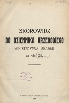 Skorowidz do Dziennika Urzędowego Ministerstwa Skarbu. 1924