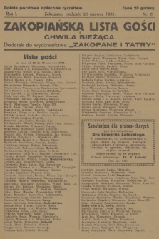 Zakopiańska Lista Gości i Chwila Bieżąca : dodatek do wydawnictwa „Zakopane i Tatry”. R.1, 1931, nr 6