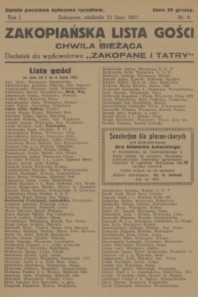 Zakopiańska Lista Gości i Chwila Bieżąca : dodatek do wydawnictwa „Zakopane i Tatry”. R.1, 1931, nr 9