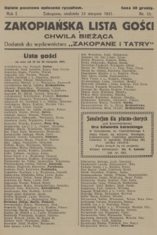 Zakopiańska Lista Gości i Chwila Bieżąca : dodatek do wydawnictwa „Zakopane i Tatry”. R.1, 1931, nr 15