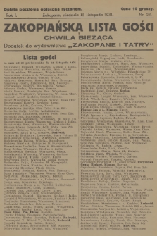 Zakopiańska Lista Gości i Chwila Bieżąca : dodatek do wydawnictwa „Zakopane i Tatry”. R.1, 1931, nr 23