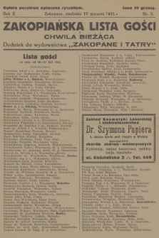 Zakopiańska Lista Gości i Chwila Bieżąca : dodatek do wydawnictwa „Zakopane i Tatry”. R.2, 1932, nr 2