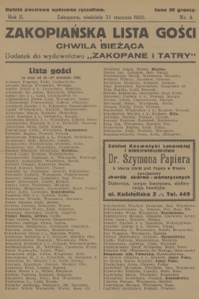 Zakopiańska Lista Gości i Chwila Bieżąca : dodatek do wydawnictwa „Zakopane i Tatry”. R.2, 1932, nr 5