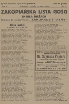 Zakopiańska Lista Gości i Chwila Bieżąca : dodatek do wydawnictwa „Zakopane i Tatry”. R.2, 1932, nr 7