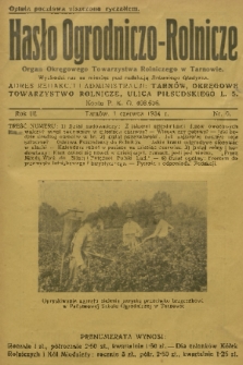Hasło Ogrodniczo-Rolnicze : czasopismo poświęcone rozwojowi postępowego ogrodnictwa i rolnictwa w Polsce. R. 3, 1934, nr 6