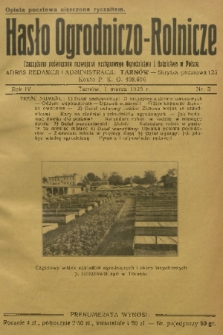 Hasło Ogrodniczo-Rolnicze : czasopismo poświęcone rozwojowi postępowego ogrodnictwa i rolnictwa w Polsce. R. 4, 1935, nr 3