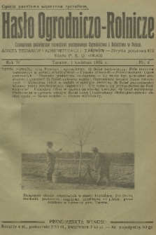 Hasło Ogrodniczo-Rolnicze : czasopismo poświęcone rozwojowi postępowego ogrodnictwa i rolnictwa w Polsce. R. 4, 1935, nr 4