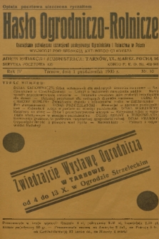 Hasło Ogrodniczo-Rolnicze : czasopismo poświęcone rozwojowi postępowego ogrodnictwa i rolnictwa w Polsce. R. 4, 1935, nr 10