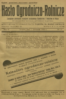Hasło Ogrodniczo-Rolnicze : czasopismo poświęcone rozwojowi postępowego ogrodnictwa i rolnictwa w Polsce. R. 4, 1935, nr 11