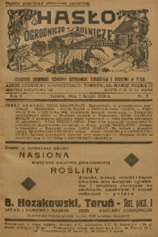 Hasło Ogrodniczo-Rolnicze : czasopismo poświęcone rozwojowi postępowego ogrodnictwa i rolnictwa w Polsce. R. 5, 1936, nr 2