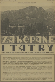 Zakopane i Tatry : czasopismo poświęcone sprawom Zakopanego. R.1, 1931, nr 1
