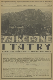 Zakopane i Tatry : czasopismo poświęcone sprawom Zakopanego. R.1, 1931, nr 5-6