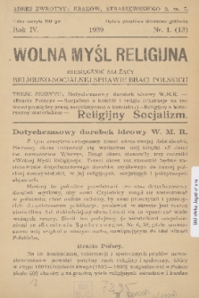 Wolna Myśl Religijna : miesięcznik służący religijno-socjalnej sprawie Braci Polskich. R. 4, 1939, nr 1