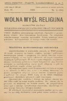 Wolna Myśl Religijna : miesięcznik służący religijno-socjalnej sprawie Braci Polskich. R. 4, 1939, nr 2