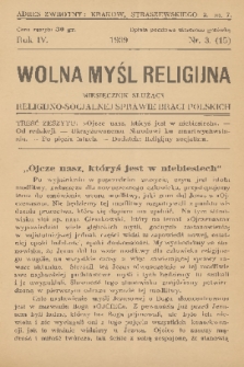 Wolna Myśl Religijna : miesięcznik służący religijno-socjalnej sprawie Braci Polskich. R. 4, 1939, nr 3