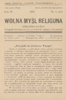 Wolna Myśl Religijna : miesięcznik służący religijno-socjalnej sprawie Braci Polskich. R. 4, 1939, nr 5