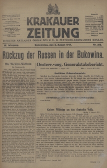Krakauer Zeitung : zugleich amtliches Organ des K. U. K. Festungs-Kommandos Krakau. 1917, nr 213