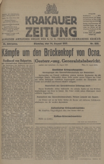 Krakauer Zeitung : zugleich amtliches Organ des K. U. K. Festungs-Kommandos Krakau. 1917, nr 225
