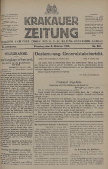 Krakauer Zeitung : zugleich amtliches Organ des K. U. K. Militär-Kommandos Krakau. 1917, nr 281
