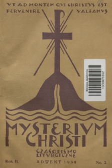 Mysterium Christi : czasopismo liturgiczne. R. 2, 1930, nr 1