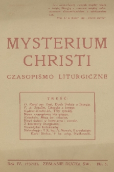 Mysterium Christi : czasopismo liturgiczne. R. 4, 1933, nr 5