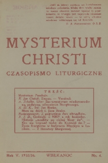 Mysterium Christi : czasopismo liturgiczne. R. 5, 1934, nr 4