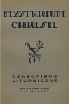 Mysterium Christi : czasopismo liturgiczne. R. 9, 1938, nr 3