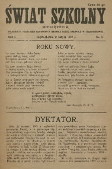 Świat Szkolny : miesięcznik wydawany staraniem Samopomocy Męskich Szkół Średnich w Częstochowie. R. 1, 1927, nr 2