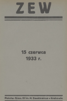 Zew : czasopismo młodzieży Państw. Gimnazjum IV im. Henryka Sienkiewicza. R. 1, 1933, nr 3