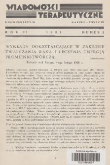 Wiadomości Terapeutyczne. R. 3, 1931, nr 2