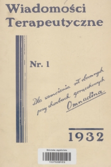 Wiadomości Terapeutyczne. R. 4, 1932, nr 1