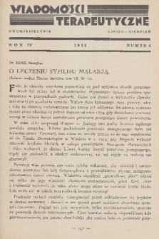 Wiadomości Terapeutyczne. R. 4, 1932, nr 4