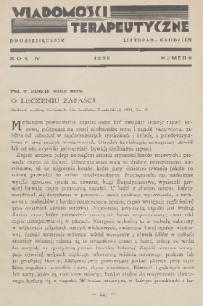 Wiadomości Terapeutyczne. R. 4, 1932, nr 6