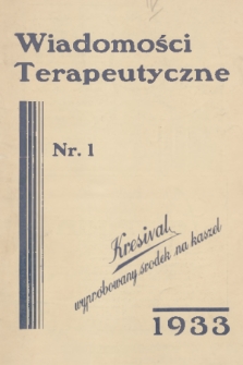Wiadomości Terapeutyczne. R. 5, 1933, nr 1