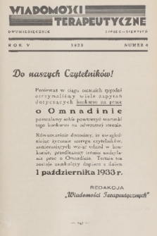 Wiadomości Terapeutyczne. R. 5, 1933, nr 4