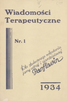 Wiadomości Terapeutyczne. R. 6, 1934, nr 1