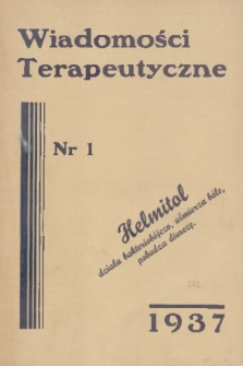 Wiadomości Terapeutyczne. R. 8, 1937, nr 1