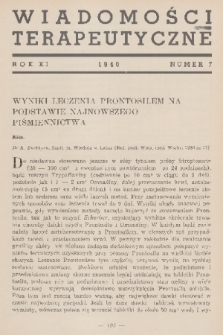 Wiadomości Terapeutyczne. R. 11, 1940, nr 7