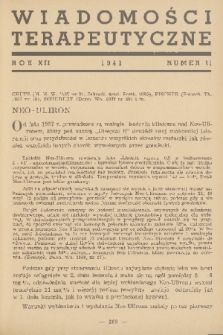 Wiadomości Terapeutyczne. R. 12, 1941, nr 11