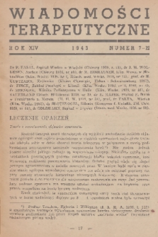 Wiadomości Terapeutyczne. R. 14, 1943, nr 7-12